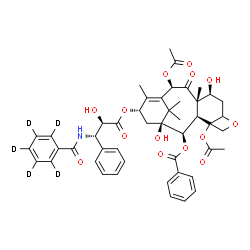 ChemSpider 2D Image | (2beta,4xi,7beta,10beta,13alpha)-4,10-Diacetoxy-1,7-dihydroxy-13-{[(2R,3S)-2-hydroxy-3-phenyl-3-{[(~2~H_5_)phenylcarbonyl]amino}propanoyl]oxy}-9-oxo-5,20-epoxytax-11-en-2-yl benzoate | C47H46D5NO14