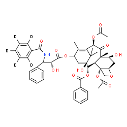 ChemSpider 2D Image | (2alpha,5beta,7beta,10beta)-4,10-Diacetoxy-1,7-dihydroxy-13-{[(2R)-2-hydroxy-3-phenyl-3-{[(~2~H_5_)phenylcarbonyl]amino}propanoyl]oxy}-9-oxo-5,20-epoxytax-11-en-2-yl benzoate | C47H46D5NO14
