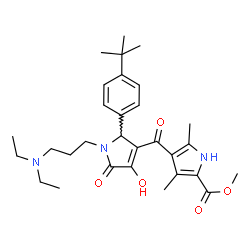 ChemSpider 2D Image | Methyl 4-({2-(4-tert-butylphenyl)-1-[3-(diethylamino)propyl]-4-hydroxy-5-oxo-2,5-dihydro-1H-pyrrol-3-yl}carbonyl)-3,5-dimethyl-1H-pyrrole-2-carboxylate | C30H41N3O5