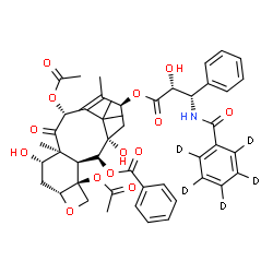 ChemSpider 2D Image | (3beta,5beta,7beta,10beta,13alpha)-4,10-Diacetoxy-1,7-dihydroxy-13-{[(2R,3S)-2-hydroxy-3-phenyl-3-{[(~2~H_5_)phenylcarbonyl]amino}propanoyl]oxy}-9-oxo-5,20-epoxytax-11-en-2-yl benzoate | C47H46D5NO14