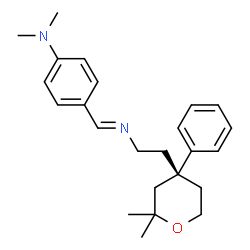ChemSpider 2D Image | 4-[(E)-({2-[(4R)-2,2-Dimethyl-4-phenyltetrahydro-2H-pyran-4-yl]ethyl}imino)methyl]-N,N-dimethylaniline | C24H32N2O