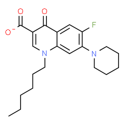 ChemSpider 2D Image | 6-Fluoro-1-hexyl-4-oxo-7-(1-piperidinyl)-1,4-dihydro-3-quinolinecarboxylate | C21H26FN2O3