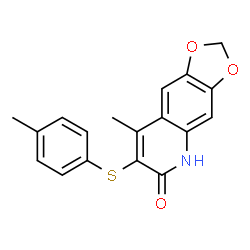 ChemSpider 2D Image | 8-Methyl-7-[(4-methylphenyl)sulfanyl][1,3]dioxolo[4,5-g]quinolin-6(5H)-one | C18H15NO3S