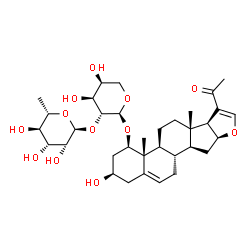 ChemSpider 2D Image | (1beta,3beta,16beta)-20-Acetyl-3-hydroxy-16,21-epoxypregna-5,20-dien-1-yl 2-O-(6-deoxy-alpha-L-mannopyranosyl)-alpha-L-arabinopyranoside | C34H50O12