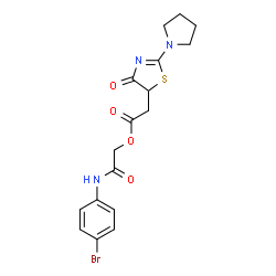 ChemSpider 2D Image | 2-[(4-Bromophenyl)amino]-2-oxoethyl [4-oxo-2-(1-pyrrolidinyl)-4,5-dihydro-1,3-thiazol-5-yl]acetate | C17H18BrN3O4S