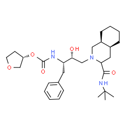 ChemSpider 2D Image | (3S)-Tetrahydro-3-furanyl {(2S,3R)-3-hydroxy-4-[(4aS,8aS)-3-[(2-methyl-2-propanyl)carbamoyl]octahydro-2(1H)-isoquinolinyl]-1-phenyl-2-butanyl}carbamate | C29H45N3O5