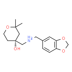 ChemSpider 2D Image | 1,3-Benzodioxol-5-yl-N-{[(4R)-4-hydroxy-2,2-dimethyltetrahydro-2H-pyran-4-yl]methyl}methanaminium | C16H24NO4