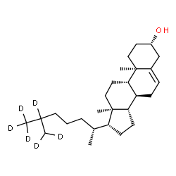 ChemSpider 2D Image | (3beta)-(25,26,26,26,27,27-~2~H_6_)Cholest-5-en-3-ol | C27H40D6O