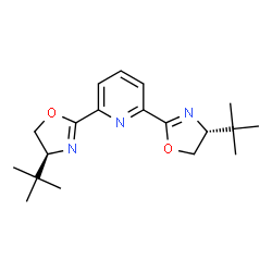 ChemSpider 2D Image | 2-[(4R)-4-(2-Methyl-2-propanyl)-4,5-dihydro-1,3-oxazol-2-yl]-6-[(4S)-4-(2-methyl-2-propanyl)-4,5-dihydro-1,3-oxazol-2-yl]pyridine | C19H27N3O2