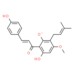 ChemSpider 2D Image | 3-Hydroxy-2-[(2E)-3-(4-hydroxyphenyl)-2-propenoyl]-5-methoxy-6-(3-methyl-2-buten-1-yl)phenolate | C21H21O5