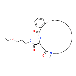ChemSpider 2D Image | (16S)-N-(3-Ethoxypropyl)-13-methyl-14,18-dioxo-3,4,5,6,7,8,9,10,11,12,13,14,15,16,17,18-hexadecahydro-2H-1,13,17-benzoxadiazacycloicosine-16-carboxamide | C28H45N3O5