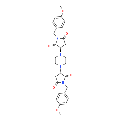 ChemSpider 2D Image | (3S,3'R)-3,3'-(1,4-Piperazinediyl)bis[1-(4-methoxybenzyl)-2,5-pyrrolidinedione] | C28H32N4O6