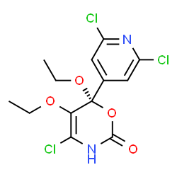 ChemSpider 2D Image | (6R)-4-Chloro-6-(2,6-dichloro-4-pyridinyl)-5,6-diethoxy-3,6-dihydro-2H-1,3-oxazin-2-one | C13H13Cl3N2O4