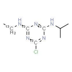 ChemSpider 2D Image | 6-Chloro-N-[(1-~13~C)ethyl]-N'-isopropyl(~13~C_3_)-1,3,5-triazine-2,4-diamine | C413C4H14ClN5