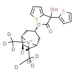 ChemSpider 2D Image | (1R,2R,4S,5S,7s)-7-[2-Hydroxy(di-2-thienyl)acetoxy]-9,9-bis[(~2~H_3_)methyl]-3-oxa-9-azoniatricyclo[3.3.1.0~2,4~]nonane bromide | C19H16D6BrNO4S2