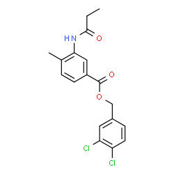 ChemSpider 2D Image | 3,4-Dichlorobenzyl 4-methyl-3-(propionylamino)benzoate | C18H17Cl2NO3