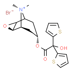 ChemSpider 2D Image | (1S,2R,7R)-7-[2-Hydroxy(di-2-thienyl)acetoxy]-9,9-dimethyl-3-oxa-9-azoniatricyclo[3.3.1.0~2,4~]nonane bromide | C19H22BrNO4S2