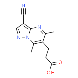 ChemSpider 2D Image | 3-(3-Cyano-5,7-dimethylpyrazolo[1,5-a]pyrimidin-6-yl)propanoic acid | C12H12N4O2