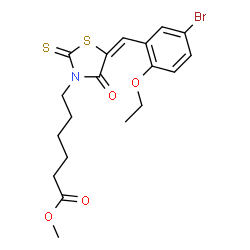 ChemSpider 2D Image | Methyl 6-[(5E)-5-(5-bromo-2-ethoxybenzylidene)-4-oxo-2-thioxo-1,3-thiazolidin-3-yl]hexanoate | C19H22BrNO4S2