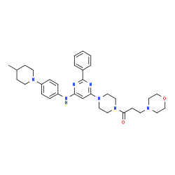 ChemSpider 2D Image | 1-[4-(6-{[4-(4-Methyl-1-piperidinyl)phenyl]amino}-2-phenyl-4-pyrimidinyl)-1-piperazinyl]-3-(4-morpholinyl)-1-propanone | C33H43N7O2