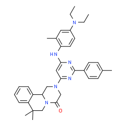 ChemSpider 2D Image | 2-[6-{[4-(Diethylamino)-2-methylphenyl]amino}-2-(4-methylphenyl)-4-pyrimidinyl]-7,7-dimethyl-1,2,3,6,7,11b-hexahydro-4H-pyrazino[2,1-a]isoquinolin-4-one | C36H42N6O
