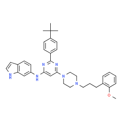ChemSpider 2D Image | N-(6-{4-[3-(2-Methoxyphenyl)propyl]-1-piperazinyl}-2-[4-(2-methyl-2-propanyl)phenyl]-4-pyrimidinyl)-1H-indol-6-amine | C36H42N6O