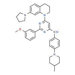 ChemSpider 2D Image | 2-(3-Methoxyphenyl)-N-[4-(4-methyl-1-piperidinyl)phenyl]-6-[7-(1-pyrrolidinyl)-3,4-dihydro-1(2H)-quinolinyl]-4-pyrimidinamine | C36H42N6O