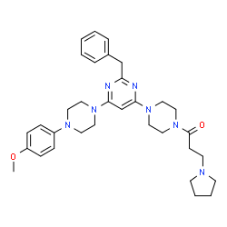ChemSpider 2D Image | 1-(4-{2-Benzyl-6-[4-(4-methoxyphenyl)-1-piperazinyl]-4-pyrimidinyl}-1-piperazinyl)-3-(1-pyrrolidinyl)-1-propanone | C33H43N7O2