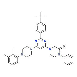 ChemSpider 2D Image | 4-{6-[4-(2,3-Dimethylphenyl)-1-piperazinyl]-2-[4-(2-methyl-2-propanyl)phenyl]-4-pyrimidinyl}-1-phenyl-2-piperazinone | C36H42N6O