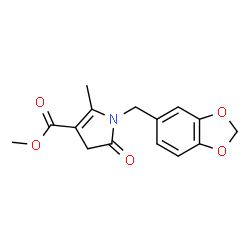 ChemSpider 2D Image | Methyl 1-(1,3-benzodioxol-5-ylmethyl)-2-methyl-5-oxo-4,5-dihydro-1H-pyrrole-3-carboxylate | C15H15NO5