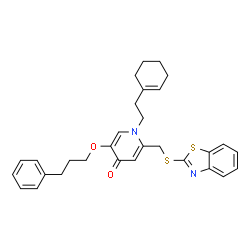 ChemSpider 2D Image | 2-[(1,3-Benzothiazol-2-ylsulfanyl)methyl]-1-[2-(1-cyclohexen-1-yl)ethyl]-5-(3-phenylpropoxy)-4(1H)-pyridinone | C30H32N2O2S2