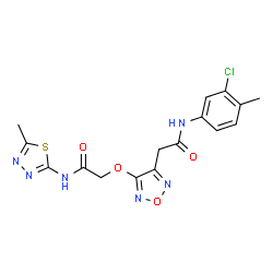 ChemSpider 2D Image | 2-[(4-{2-[(3-Chloro-4-methylphenyl)amino]-2-oxoethyl}-1,2,5-oxadiazol-3-yl)oxy]-N-(5-methyl-1,3,4-thiadiazol-2-yl)acetamide | C16H15ClN6O4S