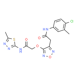 ChemSpider 2D Image | 2-[(4-{2-[(4-Chloro-3-methylphenyl)amino]-2-oxoethyl}-1,2,5-oxadiazol-3-yl)oxy]-N-(5-methyl-1,3,4-thiadiazol-2-yl)acetamide | C16H15ClN6O4S