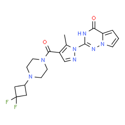 ChemSpider 2D Image | 2-(4-{[4-(3,3-Difluorocyclobutyl)-1-piperazinyl]carbonyl}-5-methyl-1H-pyrazol-1-yl)pyrrolo[2,1-f][1,2,4]triazin-4(3H)-one | C19H21F2N7O2
