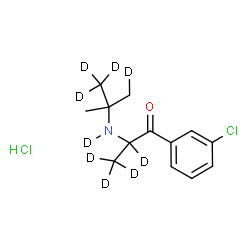 ChemSpider 2D Image | 1-(3-Chlorophenyl)-2-{[2-methyl(1,1,1,3-~2~H_4_)-2-propanyl](~2~H)amino}-1-(~2~H_4_)propanone hydrochloride (1:1) | C13H10D9Cl2NO