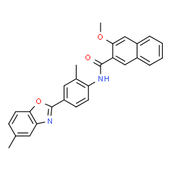 ChemSpider 2D Image | 3-Methoxy-N-[2-methyl-4-(5-methyl-1,3-benzoxazol-2-yl)phenyl]-2-naphthamide | C27H22N2O3
