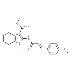ChemSpider 2D Image | Methyl 2-{[(2E)-3-(4-methoxyphenyl)-2-propenoyl]amino}-4,5,6,7-tetrahydro-1-benzothiophene-3-carboxylate | C20H21NO4S