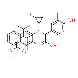 ChemSpider 2D Image | 2-Methyl-2-propanyl (1-{[1-(4-hydroxy-3-methylphenyl)-2-(2-naphthylamino)-2-oxoethyl](2-methylcyclopropyl)amino}-3-methyl-1-oxo-2-butanyl)carbamate | C33H41N3O5