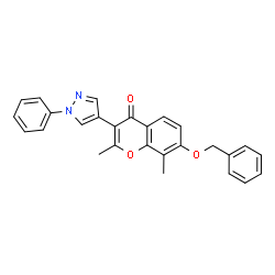 ChemSpider 2D Image | 7-(Benzyloxy)-2,8-dimethyl-3-(1-phenyl-1H-pyrazol-4-yl)-4H-chromen-4-one | C27H22N2O3