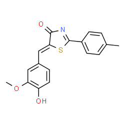 ChemSpider 2D Image | (5Z)-5-(4-Hydroxy-3-methoxybenzylidene)-2-(4-methylphenyl)-1,3-thiazol-4(5H)-one | C18H15NO3S