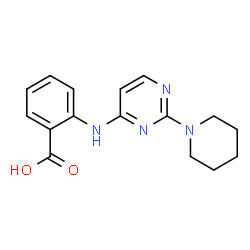 ChemSpider 2D Image | 2-{[2-(1-Piperidinyl)-4-pyrimidinyl]amino}benzoic acid | C16H18N4O2
