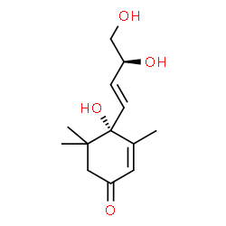 ChemSpider 2D Image | (4S)-4-[(1E,3S)-3,4-Dihydroxy-1-buten-1-yl]-4-hydroxy-3,5,5-trimethyl-2-cyclohexen-1-one | C13H20O4