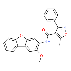 ChemSpider 2D Image | N-(2-Methoxydibenzo[b,d]furan-3-yl)-5-methyl-3-phenyl-1,2-oxazole-4-carboxamide | C24H18N2O4