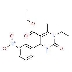 ChemSpider 2D Image | Ethyl 1-ethyl-6-methyl-4-(3-nitrophenyl)-2-oxo-1,2,3,4-tetrahydro-5-pyrimidinecarboxylate | C16H19N3O5