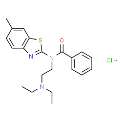 ChemSpider 2D Image | N-[2-(Diethylamino)ethyl]-N-(6-methyl-1,3-benzothiazol-2-yl)benzamide hydrochloride (1:1) | C21H26ClN3OS