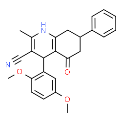 ChemSpider 2D Image | 4-(2,5-Dimethoxyphenyl)-2-methyl-5-oxo-7-phenyl-1,4,5,6,7,8-hexahydro-3-quinolinecarbonitrile | C25H24N2O3