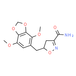 ChemSpider 2D Image | 5-[(4,7-Dimethoxy-1,3-benzodioxol-5-yl)methyl]-4,5-dihydro-1,2-oxazole-3-carboxamide | C14H16N2O6