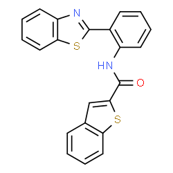 ChemSpider 2D Image | N-[2-(1,3-Benzothiazol-2-yl)phenyl]-1-benzothiophene-2-carboxamide | C22H14N2OS2