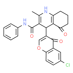 ChemSpider 2D Image | 4-(6-Chloro-4-oxo-4H-chromen-3-yl)-2-methyl-5-oxo-N-phenyl-1,4,5,6,7,8-hexahydro-3-quinolinecarboxamide | C26H21ClN2O4