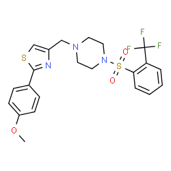 ChemSpider 2D Image | 1-{[2-(4-Methoxyphenyl)-1,3-thiazol-4-yl]methyl}-4-{[2-(trifluoromethyl)phenyl]sulfonyl}piperazine | C22H22F3N3O3S2